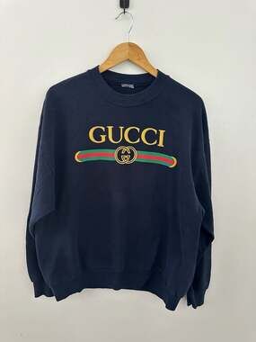 Vintage 90s Boot Gucci Logo Navy Blue Crewneck Sweatshirt sz L